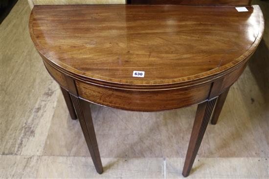 George III mahogany D shaped folding tea table